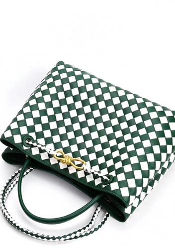 Allegria Woven Large Leather Shoulder Bag Green White