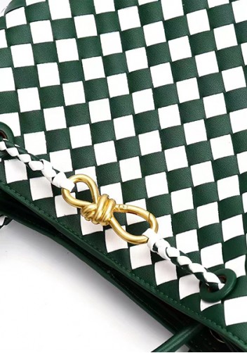 Allegria Woven Large Leather Shoulder Bag Green White