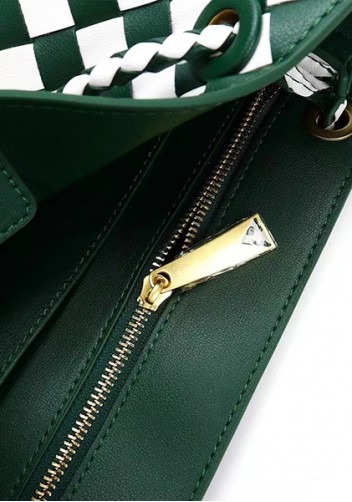 Allegria Woven Large Leather Shoulder Bag Green White