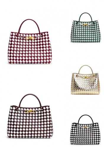 Allegria Woven Large Leather Shoulder Bag Green White