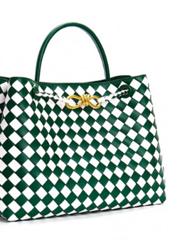 Allegria Woven Large Leather Shoulder Bag Green White