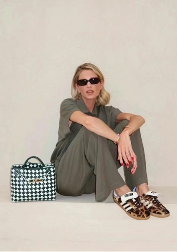 Allegria Woven Large Leather Shoulder Bag Green White