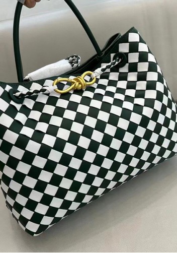 Allegria Woven Large Leather Shoulder Bag Green White