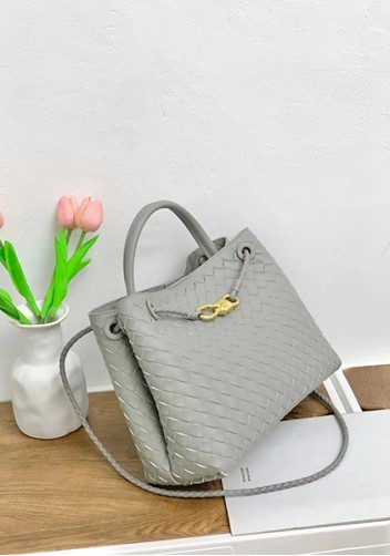 Allegria Woven Large Leather Shoulder Bag Grey