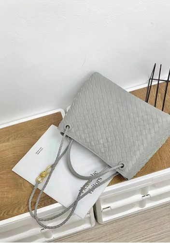 Allegria Woven Large Leather Shoulder Bag Grey