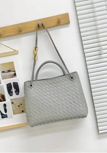 Allegria Woven Large Leather Shoulder Bag Grey