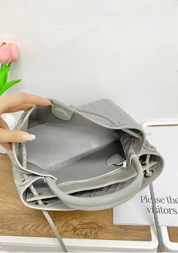 Allegria Woven Large Leather Shoulder Bag Grey
