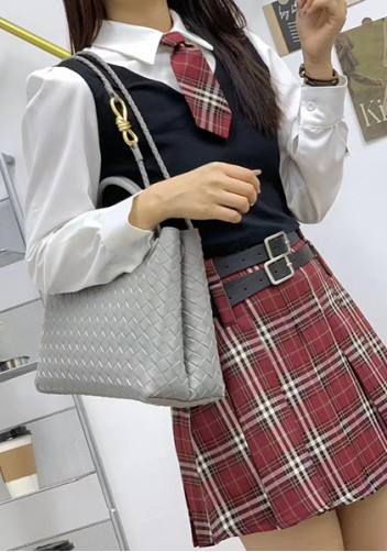 Allegria Woven Large Leather Shoulder Bag Grey