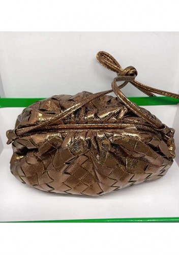 Dina Woven Vegan Leather Clutch Shoulder Bag Metallic Bronze