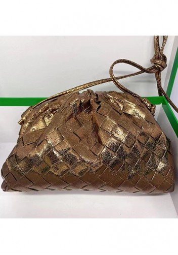 Dina Woven Vegan Leather Clutch Shoulder Bag Metallic Bronze