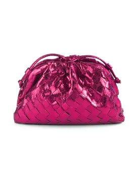 Dina Woven Vegan Leather Clutch Shoulder Bag Metallic Pink