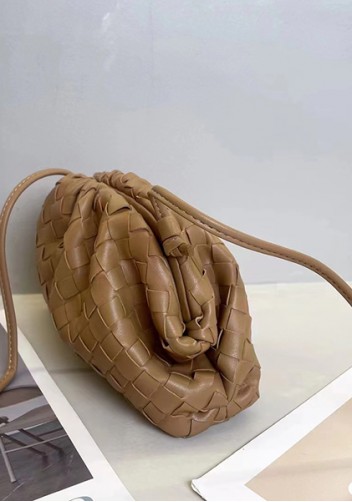 Dina Woven Vegan Leather Clutch Shoulder Bag Beige