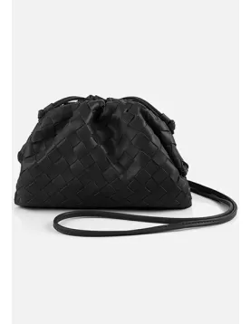 Dina Woven Vegan Leather Clutch Shoulder Bag Black