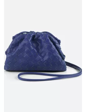 Dina Woven Vegan Leather Clutch Shoulder Bag Blue