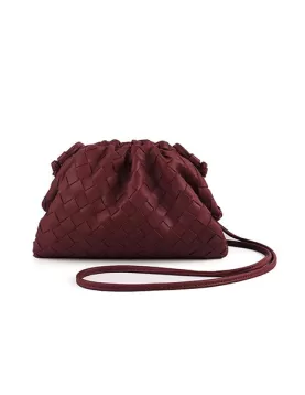 Dina Woven Vegan Leather Clutch Shoulder Bag Burgundy