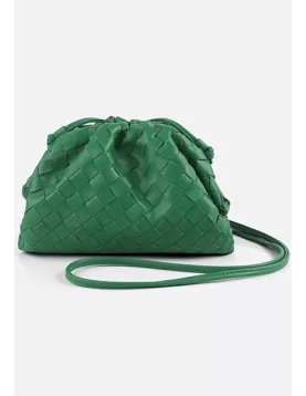 Dina Woven Vegan Leather Clutch Shoulder Bag Green