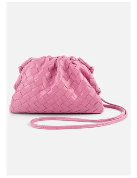 Dina Woven Vegan Leather Clutch Shoulder Bag Pink