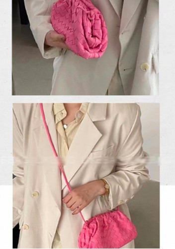 Dina Woven Vegan Leather Clutch Shoulder Bag Pink