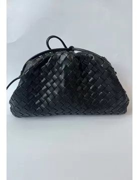 Dina Woven Vegan Leather Large Clutch Shoulder Bag Black
