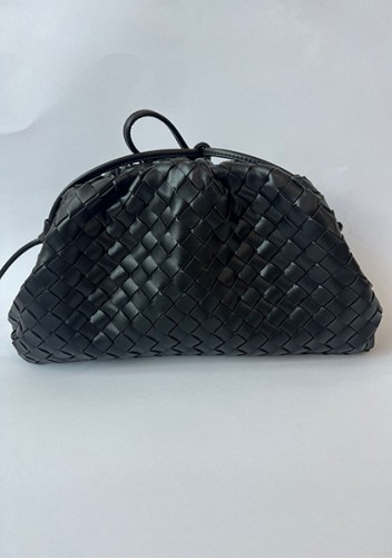 Dina Woven Vegan Leather Large Clutch Shoulder Bag Black