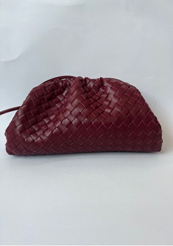 Dina Woven Vegan Leather Large Clutch Shoulder Bag Burgundy
