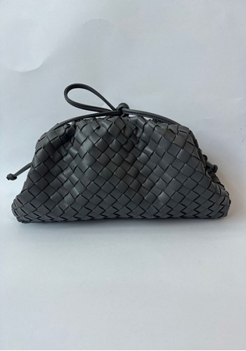 Dina Woven Vegan Leather Large Clutch Shoulder Bag Grey