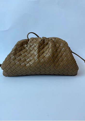 Dina Woven Vegan Leather Large Clutch Shoulder Bag Khaki