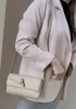 Allegria Woven Mini Leather Shoulder Bag Beige