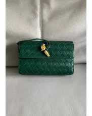 Allegria Woven Mini Leather Shoulder Bag Dark Green