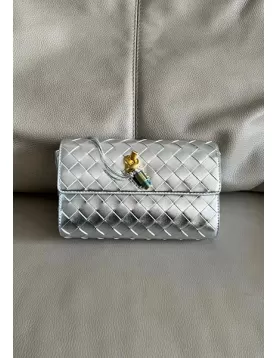 Allegria Woven Mini Leather Shoulder Bag Silver