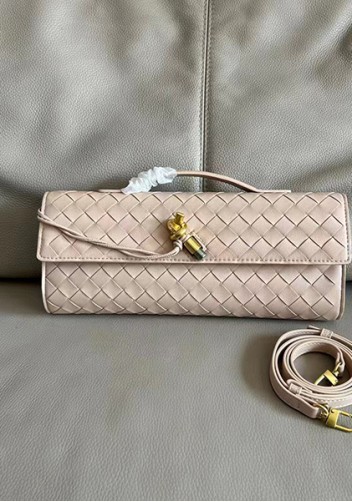 Allegria Woven Long Leather Shoulder Bag Beige