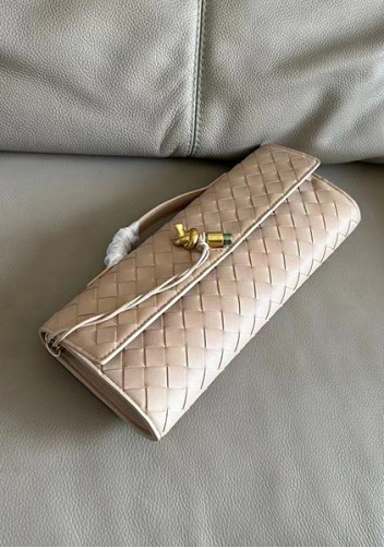 Allegria Woven Long Leather Shoulder Bag Beige