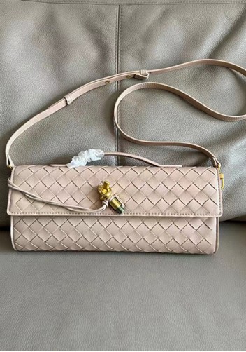Allegria Woven Long Leather Shoulder Bag Beige