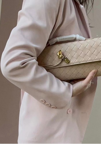 Allegria Woven Long Leather Shoulder Bag Beige