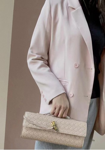 Allegria Woven Long Leather Shoulder Bag Beige
