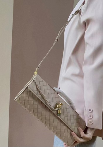 Allegria Woven Long Leather Shoulder Bag Beige