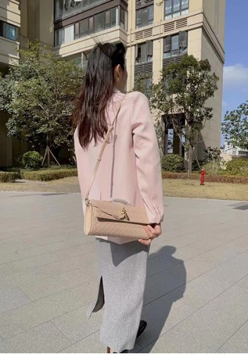 Allegria Woven Long Leather Shoulder Bag Beige