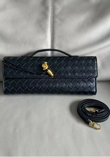 Allegria Woven Long Leather Shoulder Bag Black