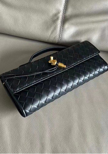 Allegria Woven Long Leather Shoulder Bag Black