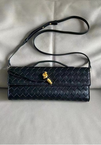 Allegria Woven Long Leather Shoulder Bag Black