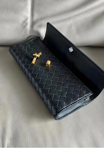 Allegria Woven Long Leather Shoulder Bag Black