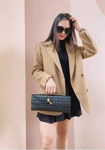 Allegria Woven Long Leather Shoulder Bag Black