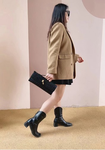 Allegria Woven Long Leather Shoulder Bag Black