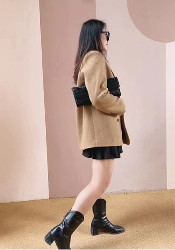 Allegria Woven Long Leather Shoulder Bag Black