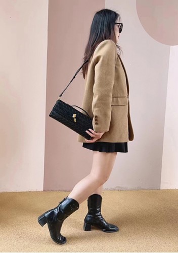 Allegria Woven Long Leather Shoulder Bag Black