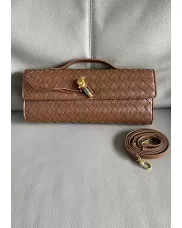Allegria Woven Long Leather Shoulder Bag Brown