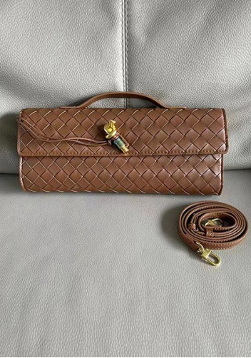 Allegria Woven Long Leather Shoulder Bag Brown