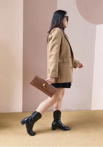 Allegria Woven Long Leather Shoulder Bag Brown