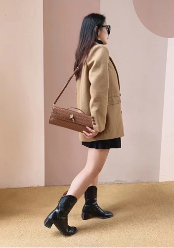Allegria Woven Long Leather Shoulder Bag Brown