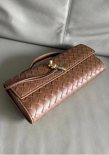 Allegria Woven Long Leather Shoulder Bag Brown